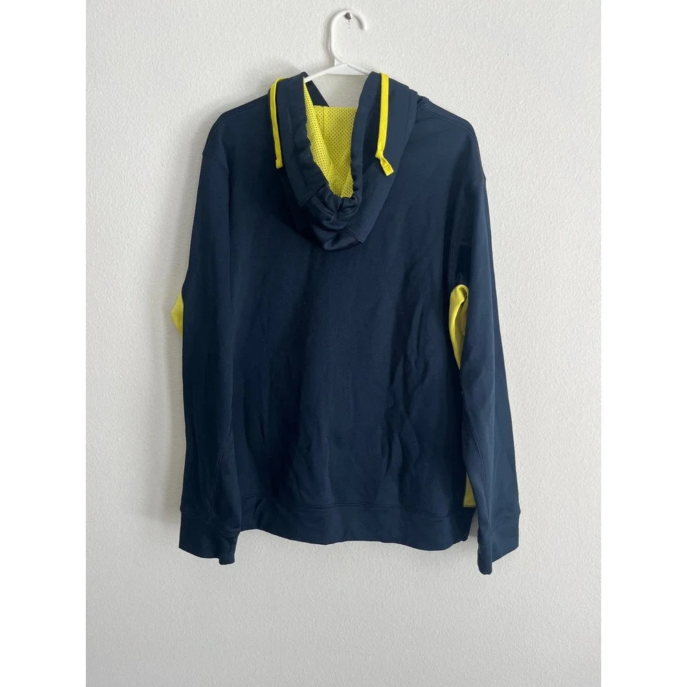 Nike Therma-FIT Hoodie‎ Mens Large Navy Blue Yellow Full Zip Fleece Sweatshirt